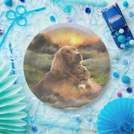 irischer Setter mit Welpe Pappteller (Party)