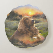 irischer Setter mit Welpe Rundes Kissen (Rückseite)