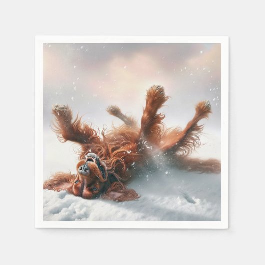 Irischer Setter rollt im Schnee Serviette (Vorderseite)
