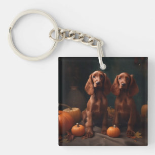 Irischer Setter Welpe Herbstfreude Kürbis Schlüsselanhänger