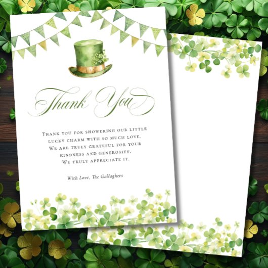 Irischer St. Patrick's Babyshower Grüner Kleeblatt Dankeskarte