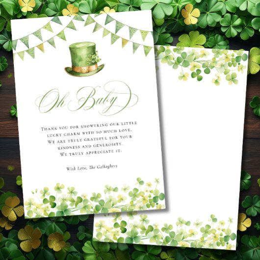 Irischer St. Patrick's Babyshower Grüner Kleeblatt Dankeskarte