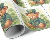 Irischer St. Patrick's Day Teddybär Geschenkpapier (Rolleneckpunkt)