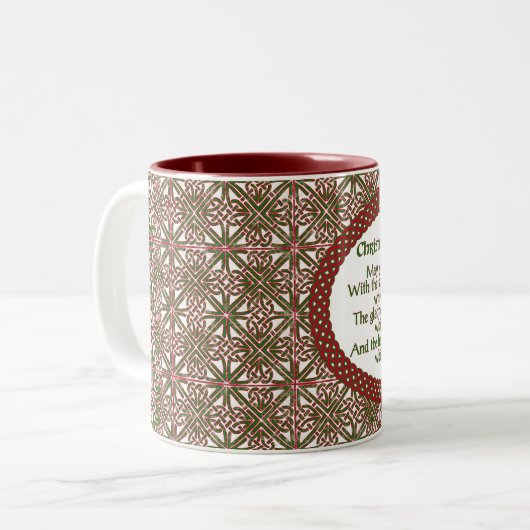Irischer Weihnachtssegen, roter grüner keltischer Zweifarbige Tasse (Vorderseite Links)