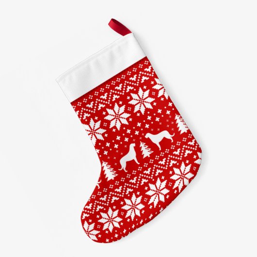Irischer Wolfhound-Silhouette-Muster-Rot und Weiß Kleiner Weihnachtsstrumpf (Rückseite (Hängend))