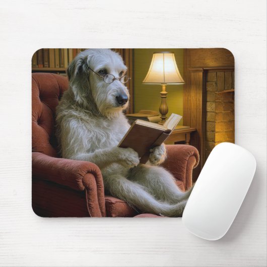 Irischer Wolfshund Hund liest ein Buch Mousepad (Mit Mouse)