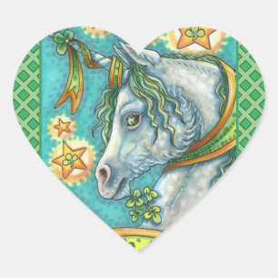 IRISCHES EINHORN, ST. PATRICK'S DAY PHANTASIEPFERD Herz-Aufkleber