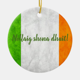 Irisches Flagge Nollaig shona dhuit! Keramik Ornament