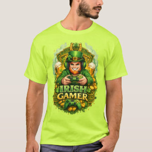 Irisches Gamer-Zitat mit Kleeblatt und Goldmünzen T-Shirt