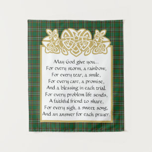 Irisches Gebet keltischer Rand und Tartan  Wandteppich