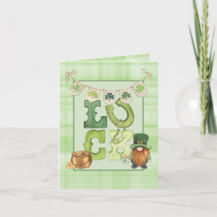 Irisches Glück St Patrick's Day Gnom Kleeblatt Grü Karte