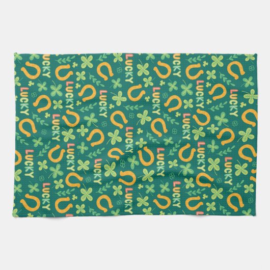 Irisches GLÜCKLICHES grünes Muster Geschirrtuch (Horizontal)