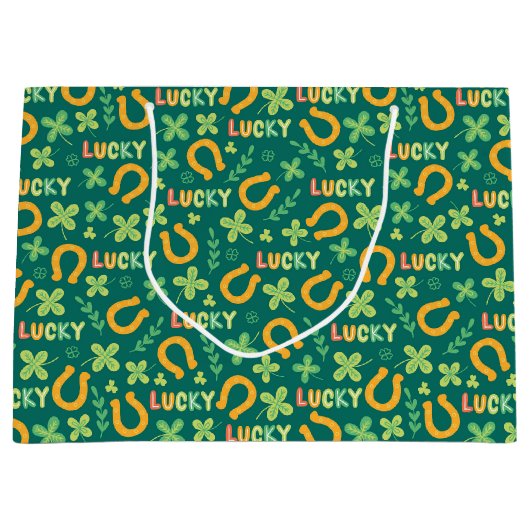 Irisches GLÜCKLICHES grünes Muster Große Geschenktüte (Vorderseite)