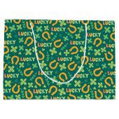 Irisches GLÜCKLICHES grünes Muster Große Geschenktüte (Rückseite)