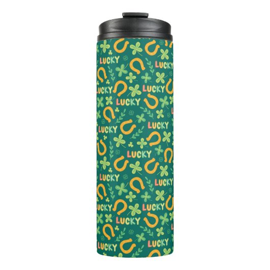 Irisches GLÜCKLICHES grünes Muster Thermosbecher (Vorderseite)