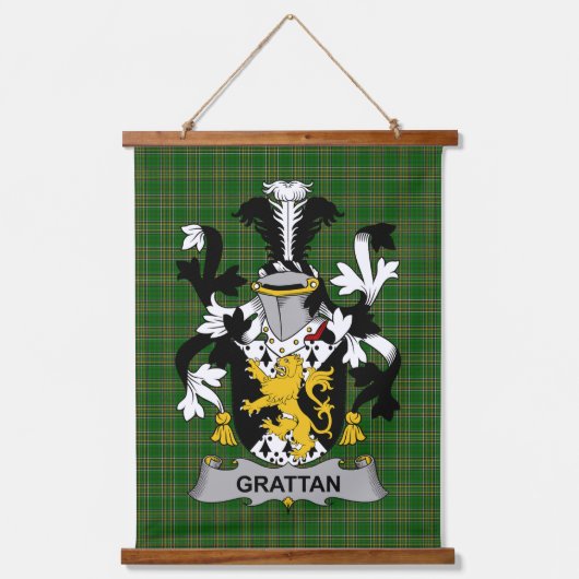 Irisches Grattan oder McGrattan Wappen Familienwap Wandteppich Mit Holzrahmen (Vorderseite)