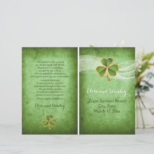 Irisches Hochzeitsprogramm für Klee und Schleier (Stehend Vorderseite)