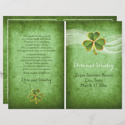 Irisches Hochzeitsprogramm für Klee und Schleier (Vorne/Hinten)