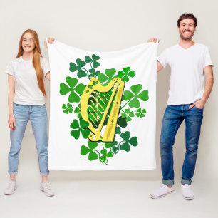 Irisches/irisches grünes Kleeblatt, irische Harfe, Fleecedecke