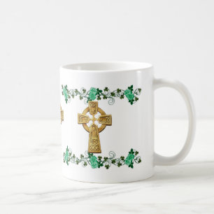 Irisches Keltisches Kreuz und Tasse für Kleeblätte