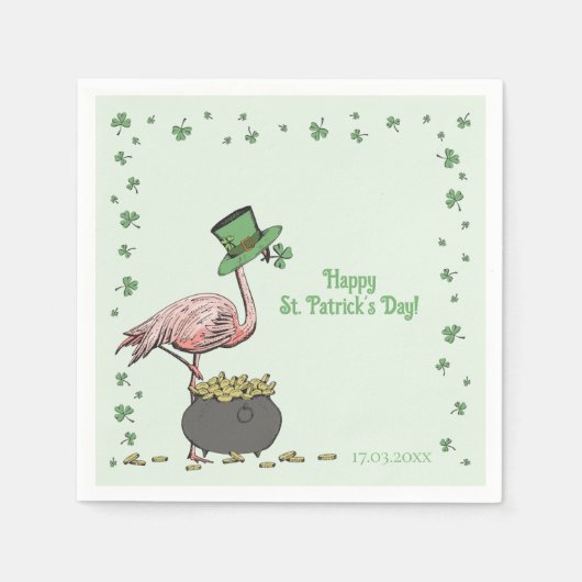 Irisches Kleeblatt Flamingo St. Patrick’s Day Part Serviette (Vorderseite)