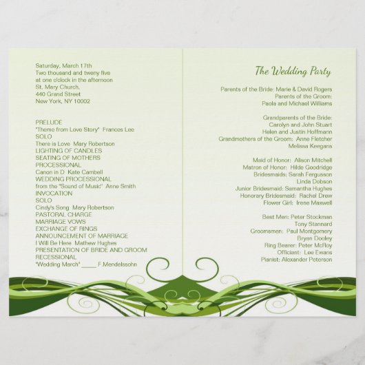 irisches Kleeblatt, Hochzeitsprogramm für Wirbel (Rückseite)