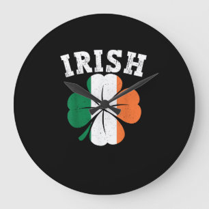 Irisches Kleeblatt Irland Flagge St. Patrick Tag V Große Wanduhr