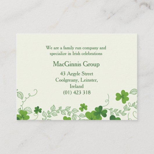 Irisches Kleeblatt (Klee) Visitenkarte (Rückseite)