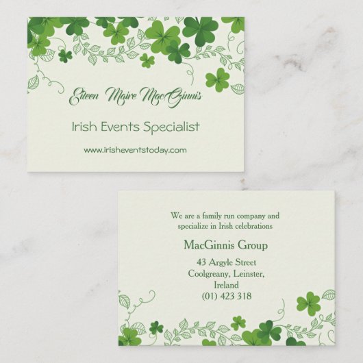 Irisches Kleeblatt (Klee) Visitenkarte (Vorne/Hinten)