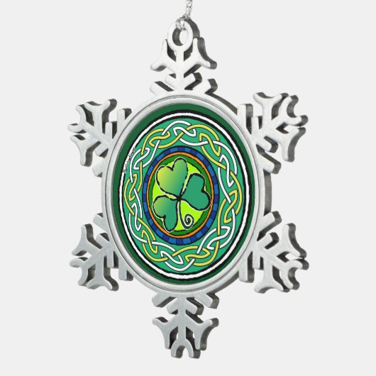 irisches Kleeblatt Schneeflocken Zinn-Ornament (Rechts)