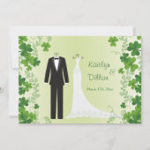 Irisches Kleeblatt, Smoking & Gown Polterabend Einladung (Vorderseite)