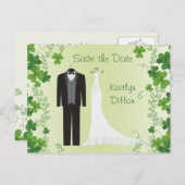 Irisches Kleeblatt, Smoking, Hochzeitskleid Save t Ankündigungspostkarte (Vorne/Hinten)