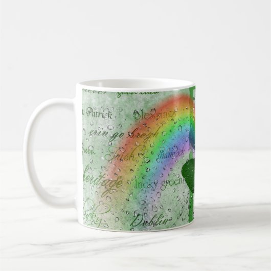 Irisches Kleeblatt und Regenbogen in Regen Kaffeetasse (Links)
