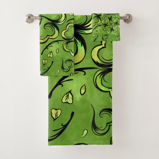 Irisches Kleeblatt Vierblatt Lucky Clover Pattern Badhandtuch Set (Insitu)