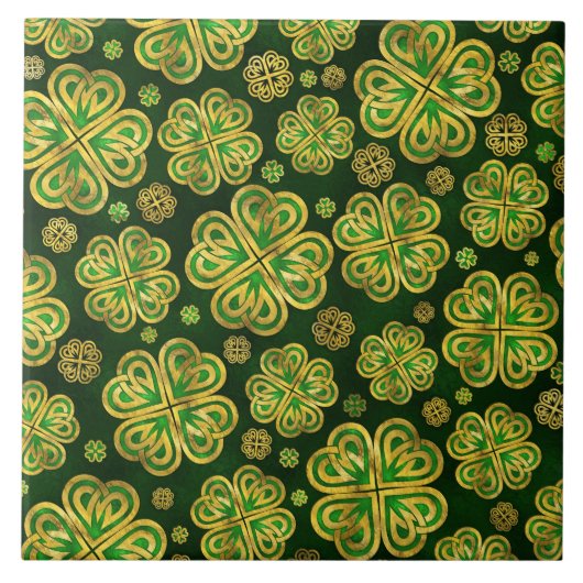 Irisches Kleeblatt Vierblatt Lucky Clover Pattern Fliese (Vorderseite)