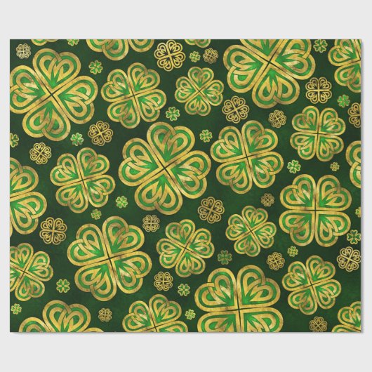 Irisches Kleeblatt Vierblatt Lucky Clover Pattern Geschenkpapier (Flach)