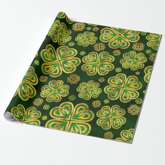 Irisches Kleeblatt Vierblatt Lucky Clover Pattern Geschenkpapier (Ungerollt)