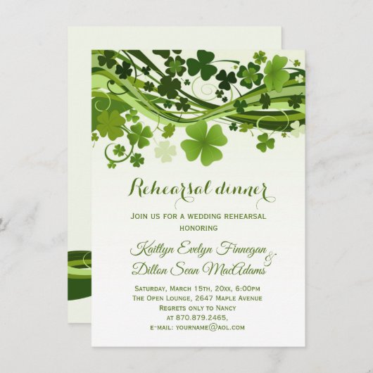 Irisches Kleeblatt, Wirbel Probe Abendessen Einladung (Vorne/Hinten)