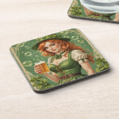 Irisches Mädchen mit Bier Getränkeuntersetzer (Linke Seite)