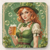 Irisches Mädchen mit Bier Getränkeuntersetzer (Vorderseite)