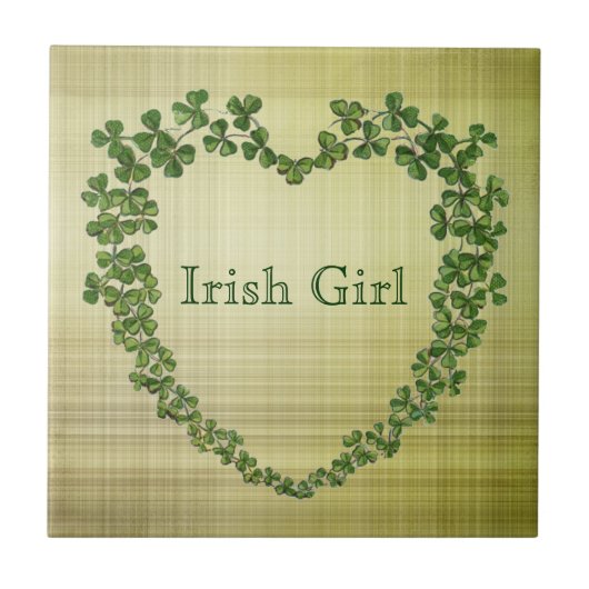 Irisches Mädchen Shamrock-Herz Fliese (Vorderseite)