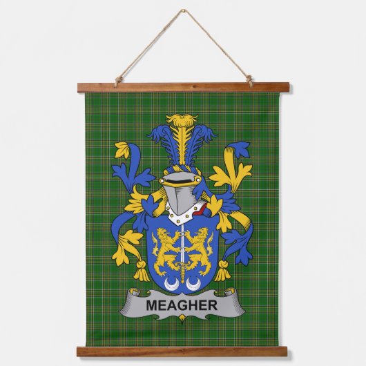 Irisches Meagher oder O_Maher Wappen Familienwappe Wandteppich Mit Holzrahmen (Vorderseite)