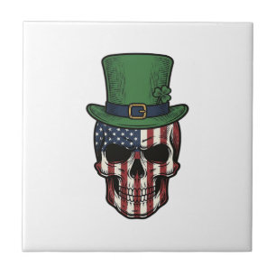 Irisches patriotisches Totenkopf-Vintage-Stickerei Fliese