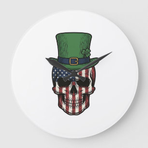 Irisches patriotisches Totenkopf-Vintage-Stickerei Große Wanduhr