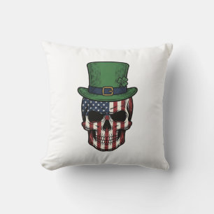 Irisches patriotisches Totenkopf-Vintage-Stickerei Kissen