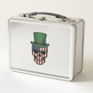 Irisches patriotisches Totenkopf-Vintage-Stickerei Metall Brotdose