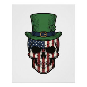 Irisches patriotisches Totenkopf-Vintage-Stickerei Poster