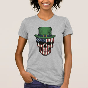 Irisches patriotisches Totenkopf-Vintage-Stickerei T-Shirt