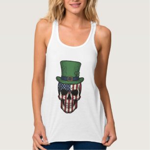 Irisches patriotisches Totenkopf-Vintage-Stickerei Tank Top