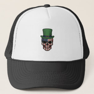 Irisches patriotisches Totenkopf-Vintage-Stickerei Truckerkappe
